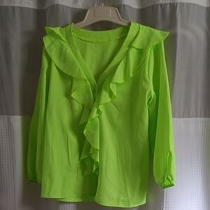 As U Wish Neon Green Ruffled Blouse